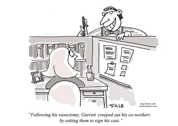 following his vasectomy garrett creeped out his coworkers by asking them to sign his cast